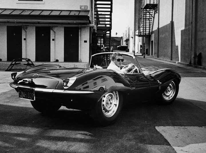 Steve McQueen What'll it be today Jaguar XKSS or AC Cobra